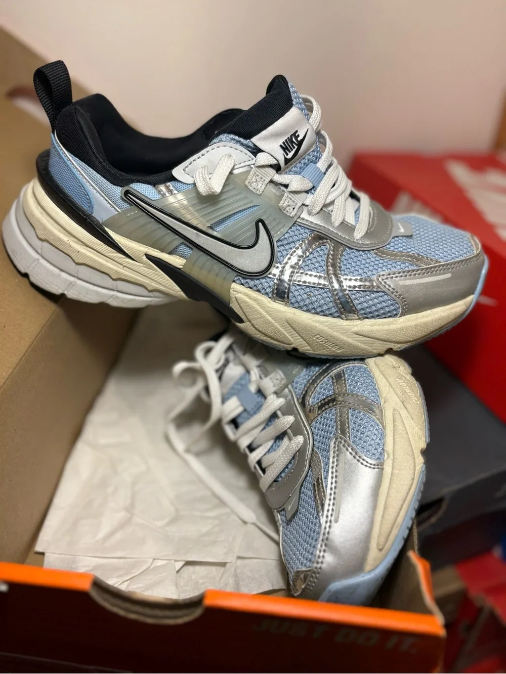 Nike Kids Light Blue and Silver Trail-Style Sneakers
